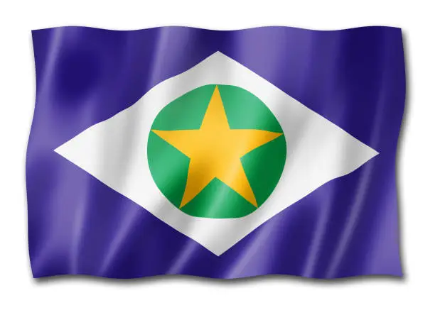 Mato Grosso state flag, Brazil waving banner collection. 3D illustration
