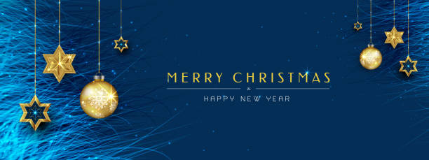 frohe weihnachten und happy new year grußkarte. - christmas ornament christmas blue decoration stock-grafiken, -clipart, -cartoons und -symbole