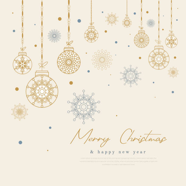 ilustraciones, imágenes clip art, dibujos animados e iconos de stock de adornos navideños colgantes con texto de feliz navidad - christmas ornament christmas blue decoration