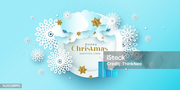istock Merry Christmas composition in paper cut style. 1431228992