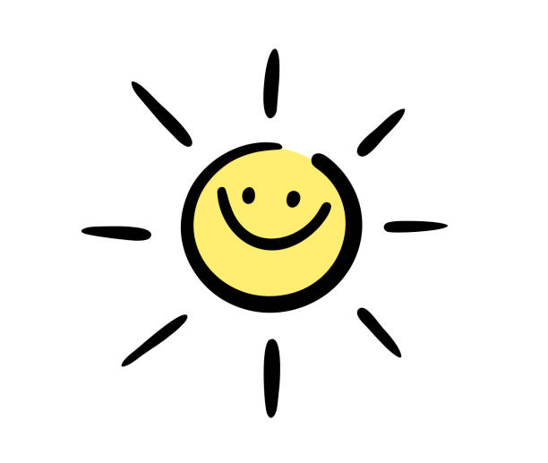 Doodle drawing sun with crazy smile. Vector art. Doodle drawing sun with crazy smile. Human face in the sky vector illustration. hot male drawing stock illustrations