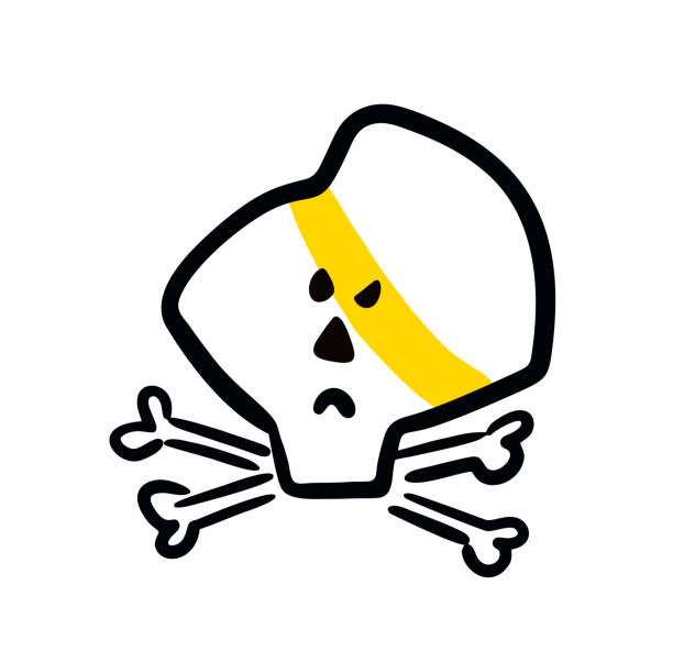 Sketch of pirates skull and bones doodle unhappy face. Sketch of pirates skull and bones doodle unhappy face. Vector illustration of skeleton. background of the sad face black and white stock illustrations