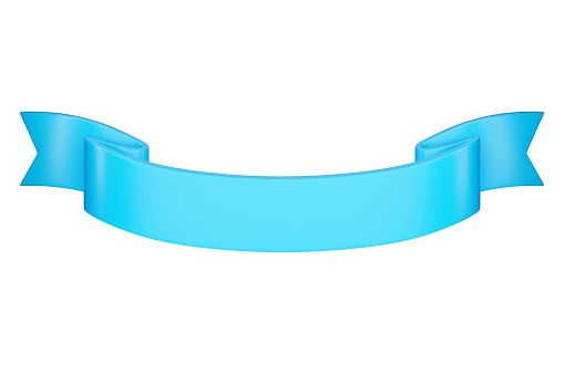 3d label ribbon. Glossy  blue blank plastic banner for advertisment, promo and decoration elements. High quality isolated render