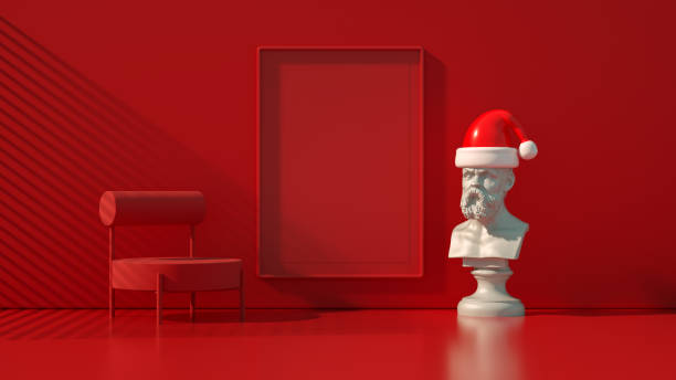 New Year, Christmas concept in red living room with empty frame