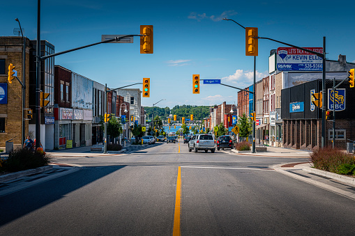 Midland, Canada - August 15, 2022: View along a street in Midland in Canada