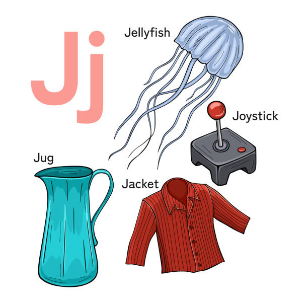 ilustrações de stock, clip art, desenhos animados e ícones de english alphabet, the letters j. preschool and school education concept - letter j block toy alphabet