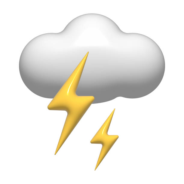 istock 3D thunderstorm with lightning, white cloud icon. 3d storm weather element isolated on a white background. Climate concept - soft cotton cartoon fluffy cloud. Render plastic shapes illustration. 1431250028