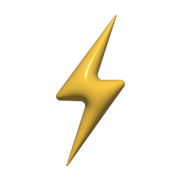 istock 3D yellow lightning storm icon. 3d weather element isolated on white background.. Lightning flash bolt light for forecast or discount sale. Realistic glossy plastic 3d design render illustration 1431250338