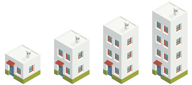 Vector Illustration of Single Floor, Two Floor, Three Floor and Four Floor Houses. Cute House Icon