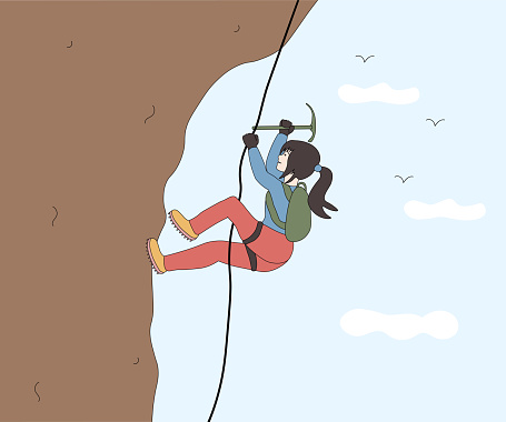 brave climber climbing a mountain peak