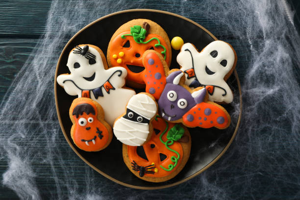 istock Concept of Halloween sweets, funny sweets, top view 1431258862
