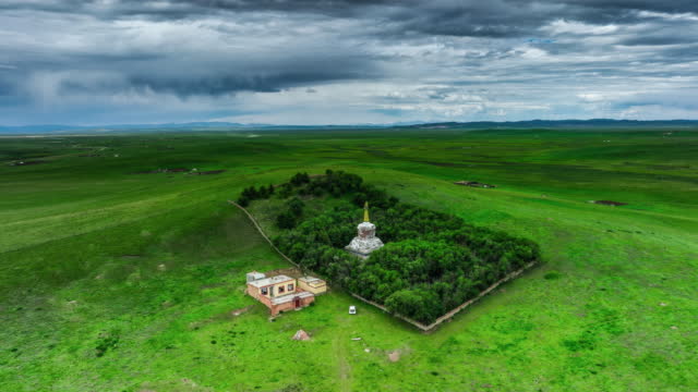 A pagoda stands deep in Ruoergai Grassland
