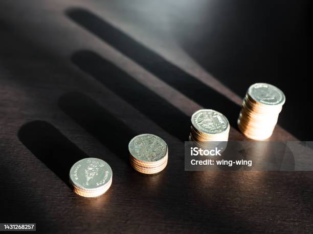 Stack Up Coin Stack Coin Closeup On Black Background Stock Photo - Download Image Now ...