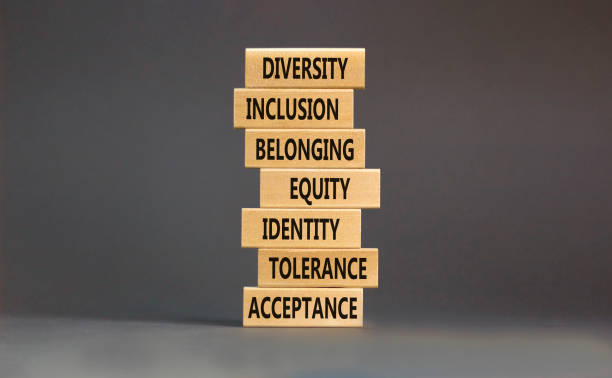 istock Diversity, inclusion symbol. Diversity belonging inclusion equity identity tolerance acceptance words on blocks. Beautiful grey table grey background. Diversity inclusion belonging concept. 1431281655