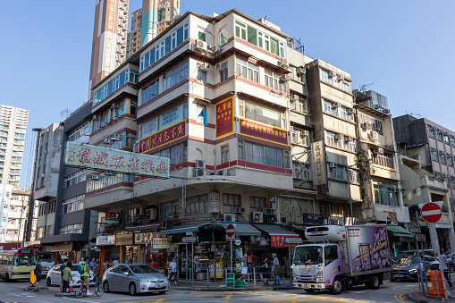 Hong Kong - October 7, 2022 : General view of the Nga Tsin Long Road in Kowloon City, Hong Kong.