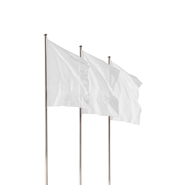 istock Three white blank corporate flags waving in the wind isolated 1431293396