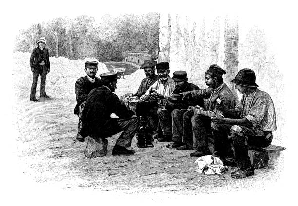 Antique image: Lunch break in Nemours Antique image: Lunch break in Nemours old lunch box stock illustrations