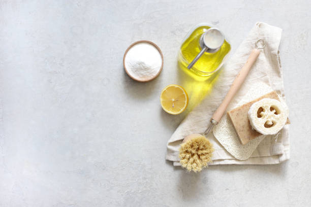 istock Home cleaning tool . Lemon, soda made from natural ingredients. Eco-friendly brushes made from bamboo and cloth from plants. The zero waste concept 1431294377