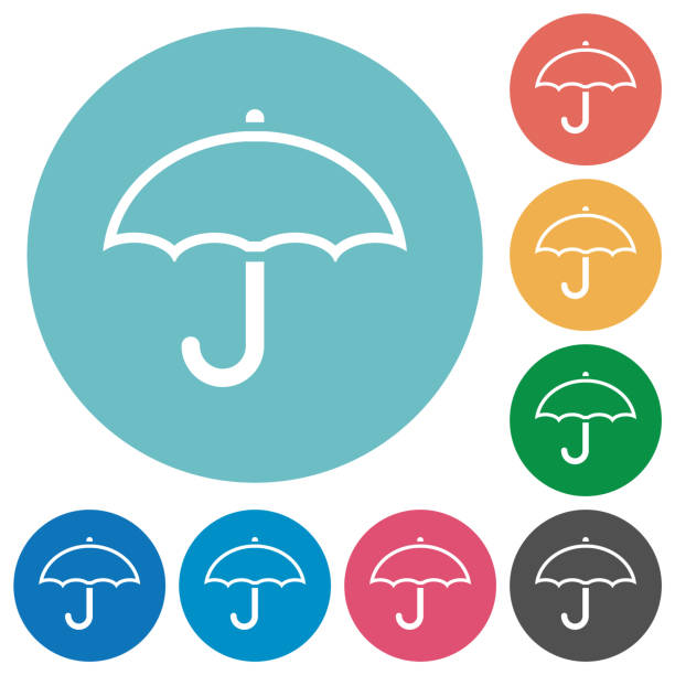 Single umbrella outline flat round icons Single umbrella outline flat white icons on round color backgrounds aegis stock illustrations