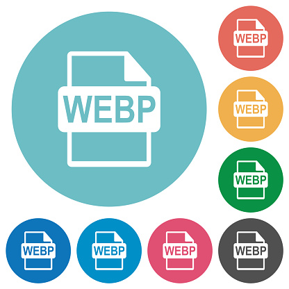 WEBP file format flat white icons on round color backgrounds