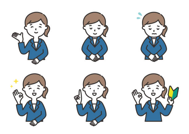 Illustration set of a woman in a suit Illustration set of a woman in a suit bowing cartoon stock illustrations