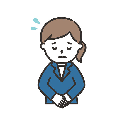 Illustration of a woman in a suit bowing and apologizing