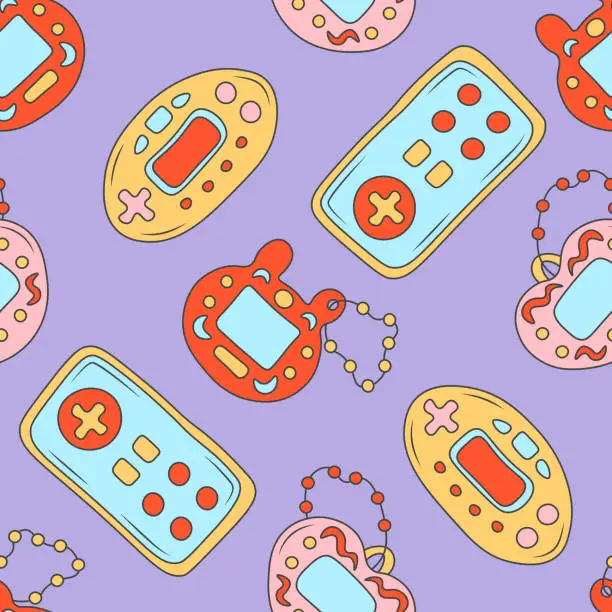 Vector illustration of Retro game devices seamless pattern
