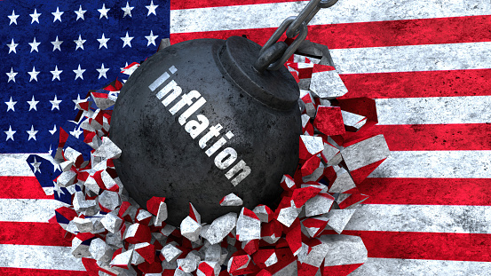 Usa Inflación que destruye el país y destroza la economía. La inflación como fuerza causante de un posible declive futuro de la nación. Crisis financiera de Estados Unidos. photo