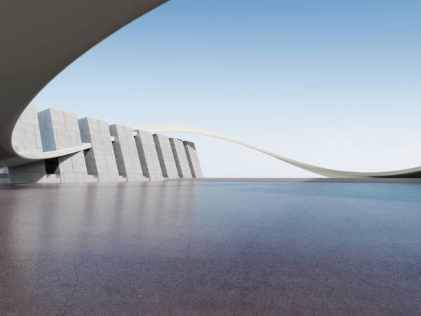 istock 3d render of abstract futuristic architecture with concrete floor. 1431301589