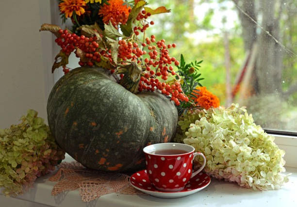 istock Vintage still life with pumpkins and decorations inside, thanksgiving day concept background 1431306789