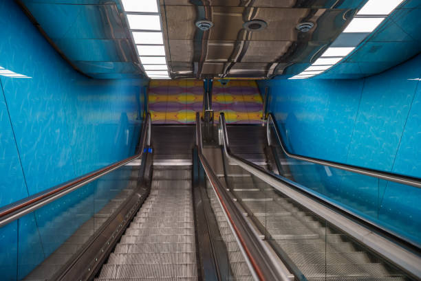 istock Electric escalators in metro. Moving staircases. 1431307241