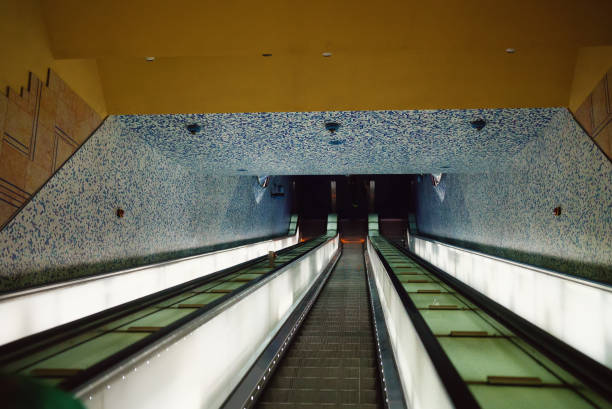 istock Electric escalators in metro. Moving staircases. 1431307245