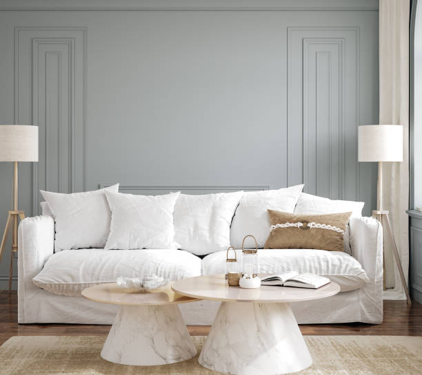 istock Modern living room interior background, wall mock up 1431308924