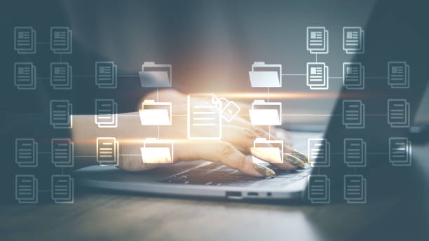 istock Document Management System(dms) concept. Male hands operating a computer. to manage online that is easy, convenient, fast and enhances the efficiency of digital transformation for the organization 1431309550