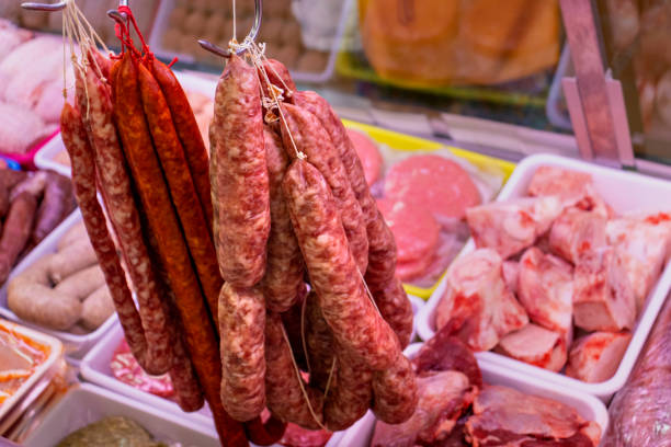 istock Spanish sausages and chorizos. Butchery work. 1431310638