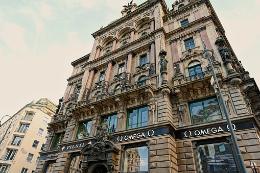 Vienna, Austria - May 17, 2022: Facade of Omega store in Vienna.