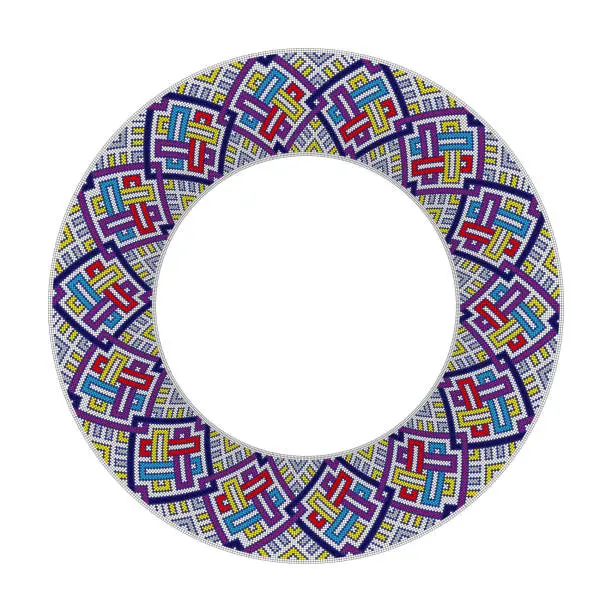 Vector illustration of Round frame with multicolored geometric pattern on a white background