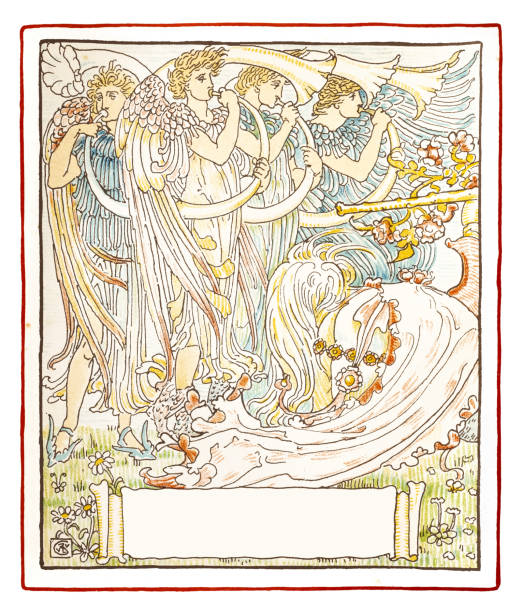 istock Four angels blowing horn Art nouveau design element for decoration drawing 1899 1431331973