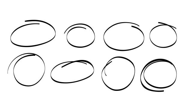 손으로 그린 원 프레임 세트. 낙서 마커는 타원형을 강조합니다. 마커 스케치. 텍스트와 중요한 개체를 강조 표시합니다. 둥근 낙서 프레임. 흰색 배경에 스톡 벡터 일러스트레이션. - underscore stock illustrations