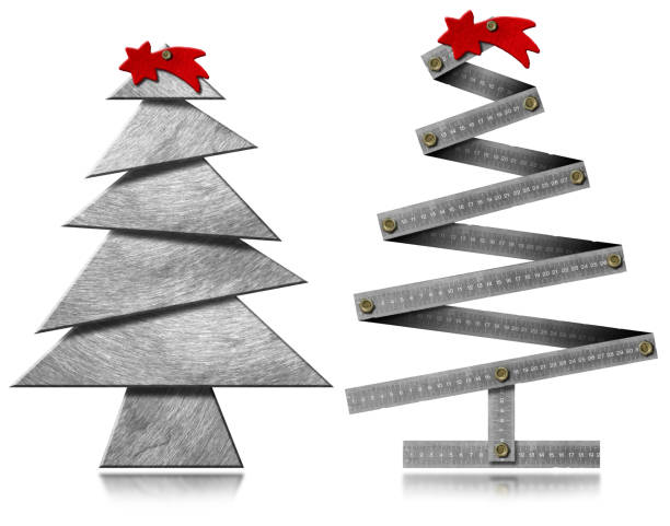Metal Christmas Trees with Red Comet Star Isolated on White Background