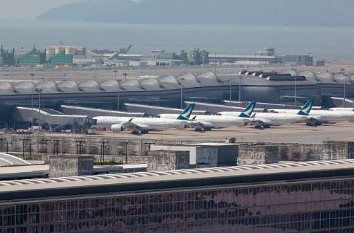 2022 Oct 7,Hong Kong .Cathay Pacific Airline plane parked at the Hong Kong International Airport.
