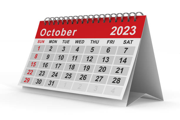 istock 2023 year. Calendar for October. Isolated 3D illustration 1431346196