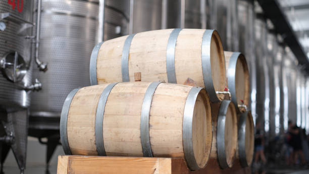 istock Wine production and modern wine tanks with wine barrels 1431346543