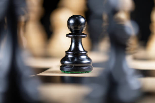 istock Wooden black chess piece against blurred background 1431348068