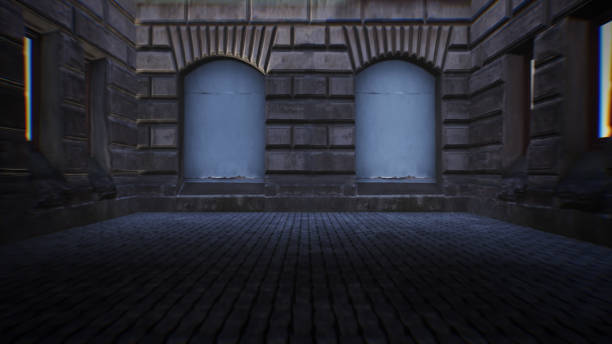 istock Cinematic dolly shot of gothic medieval architecture with some mist 1431349603