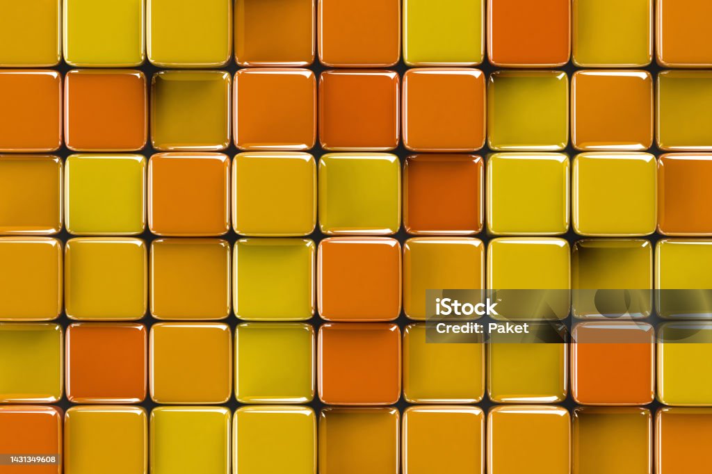 Abstract geometric background with glossy cubes structure Abstract geometric background with glossy orange glass cubes of various height. Abstract Stock Photo