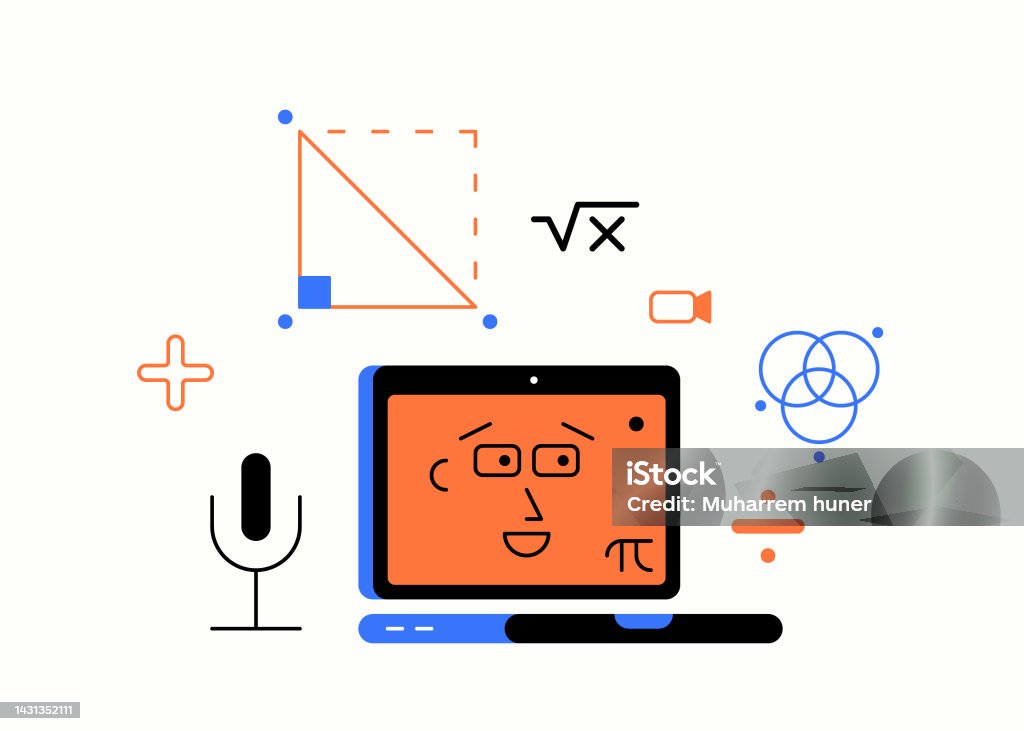 Computer With Math Symbols Online Education Vector Illustration Camera Microphone And Math Symbols ...