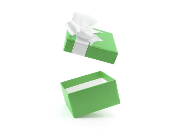 istock open empty single green color gift box with white ribbon bow isolated on white background 1431352992