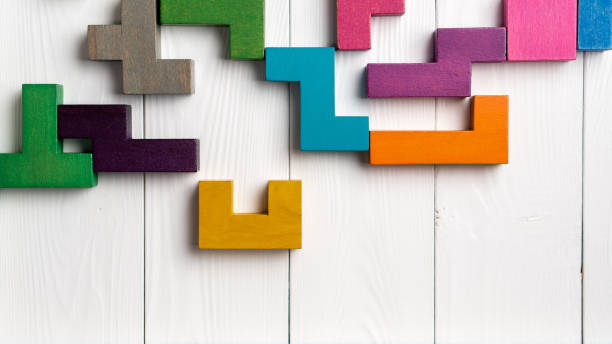 istock Top view on colorful wooden blocks folding on white  background 1431353390