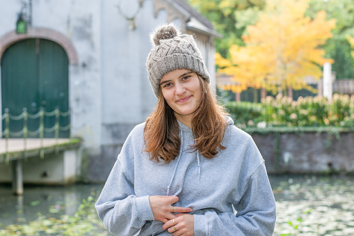 Woman wearing winter clothes for cold weather.